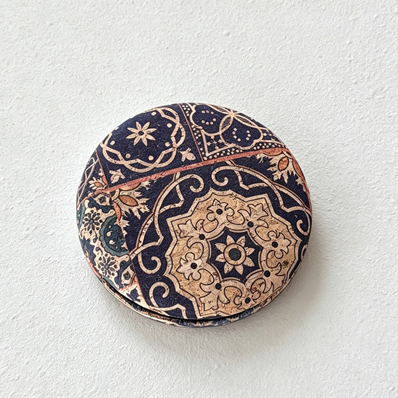 CouldNook Retro Cork Floral Round Double-Sided Pocket Mirror
