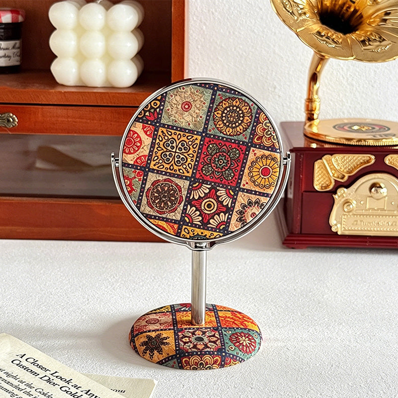 CouldNook Retro Cork Floral Round Standing Table Mirror