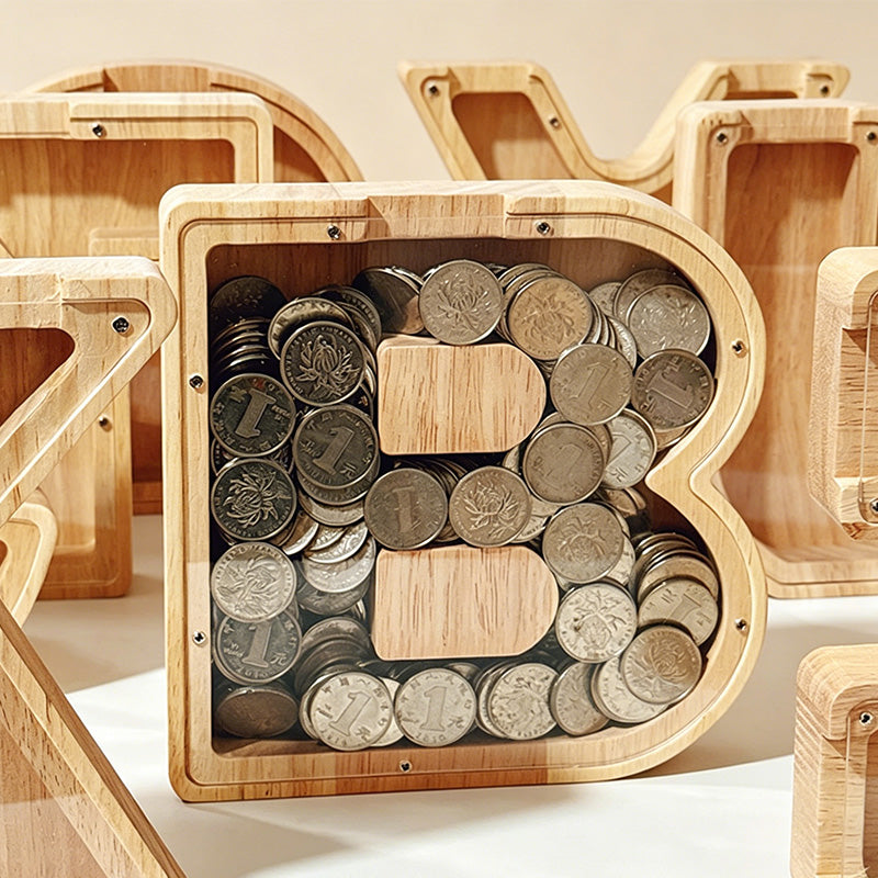 CouldNook 26-letter Wooden Money Box - Desktop Savings Ornament