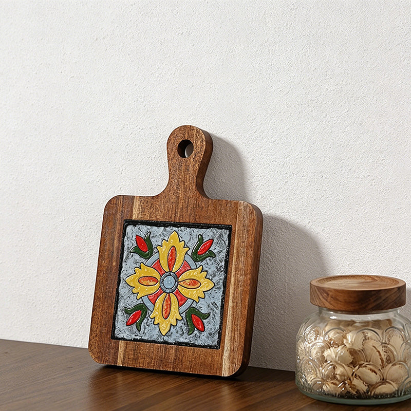 CouldNook Acacia Wood Floral Tile Trivet - Heat Resistant Kitchen Pot Holder