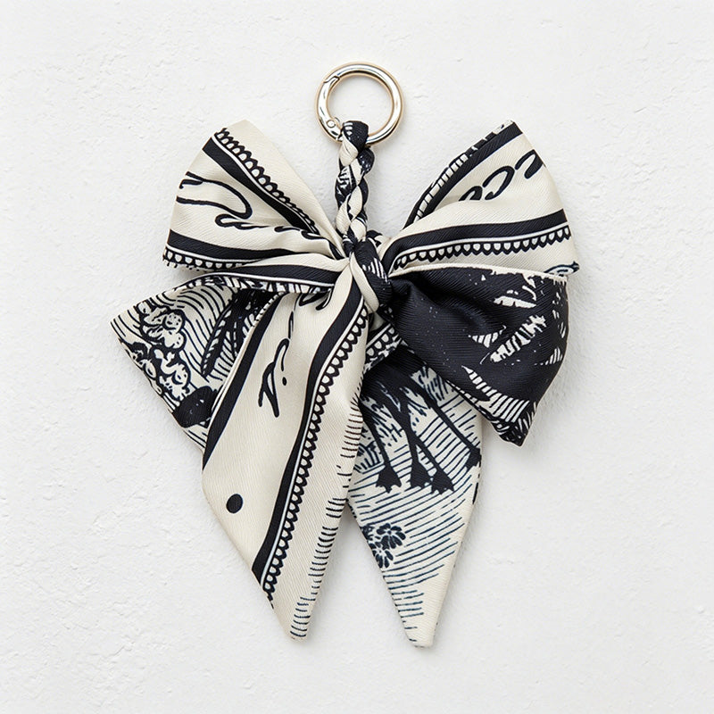 CouldNook 5.51''  Black Series Pattern Bow Bag Charm - Handle Accent