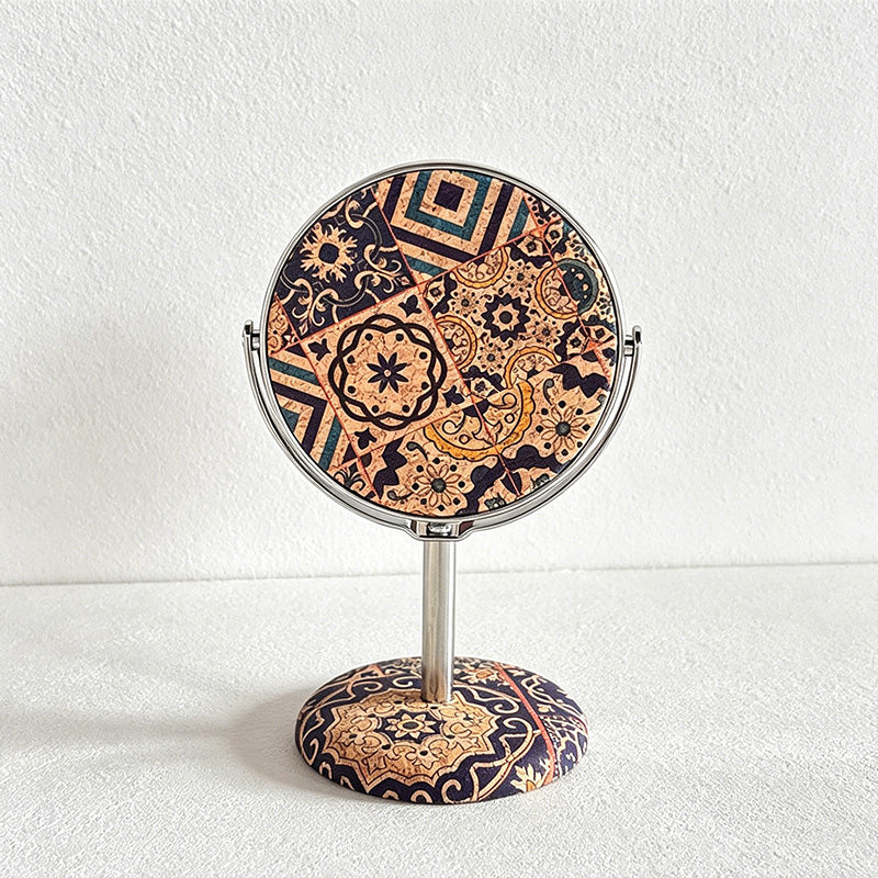 CouldNook Retro Cork Floral Round Standing Table Mirror