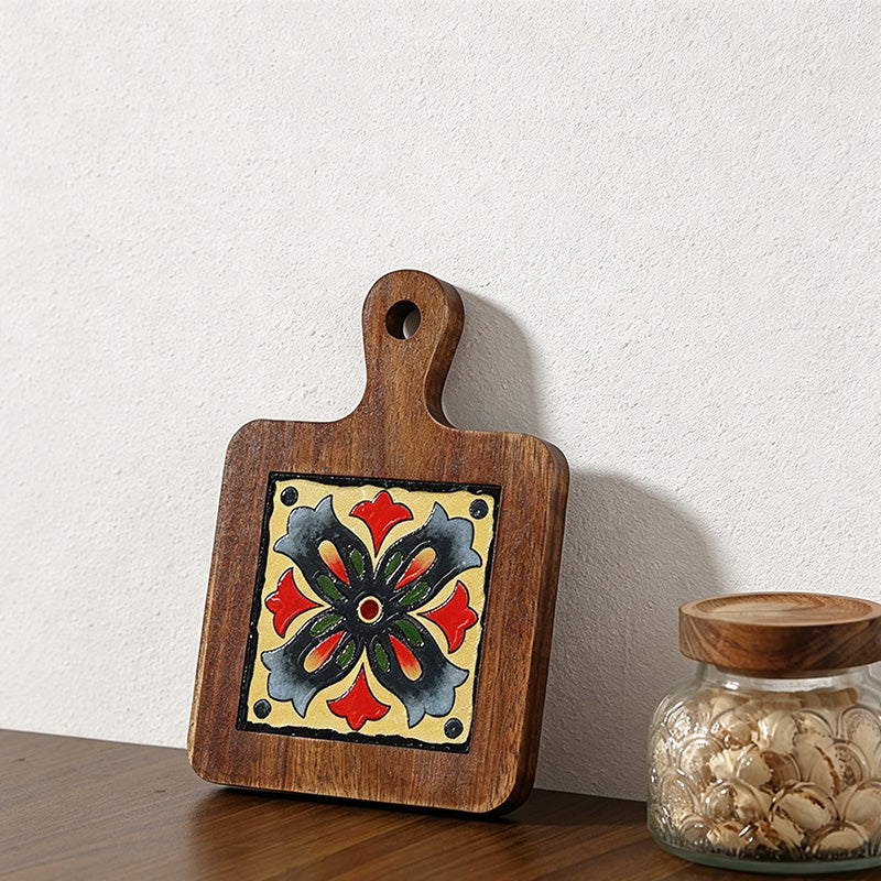 CouldNook Acacia Wood Floral Tile Trivet - Heat Resistant Kitchen Pot Holder