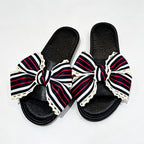 CouldNook Striped Bow Open Toe Slippers - Relaxed Home Accent