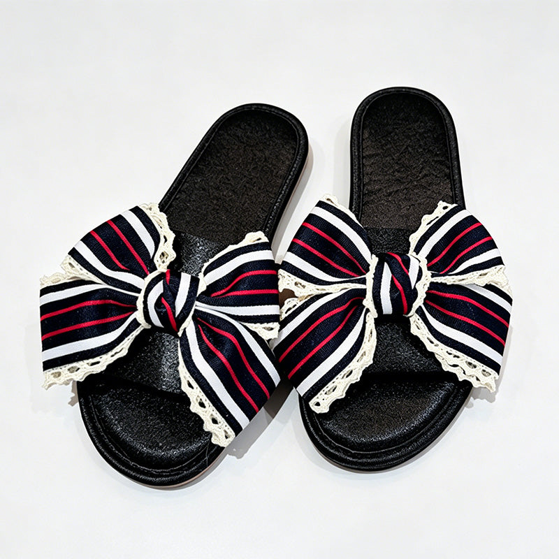 CouldNook Striped Bow Open Toe Slippers - Relaxed Home Accent