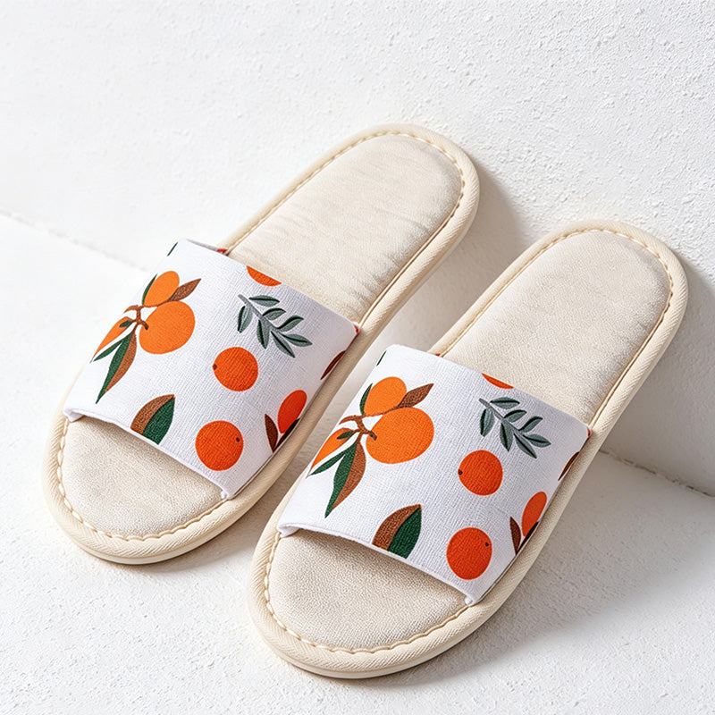 CouldNook Linen-Look Printed Open Toe Slippers - Fresh Home Accent