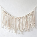 CouldNook Shell Accent Macrame Wall Banner – Boho Fringe Wall Hanging Tapestry