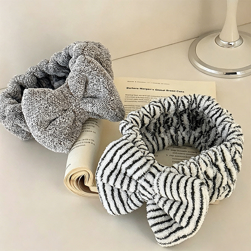 CouldNook Bow Coral Fleece Stretch Headband - Skincare & Washing Face Hair Wrap