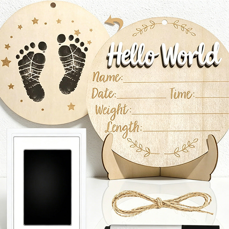 CouldNook Wooden Newborn Birth Milestone Sign - Hello World Baby Plaque