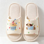 CouldNook Linen-Look Animal Pattern Open Toe Slippers - Everyday Indoor Accent