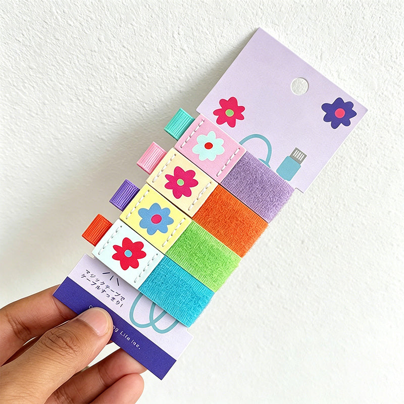 CouldNook Cartoon Flower Cable Holder Straps - Reusable Velcro Cord Organizer