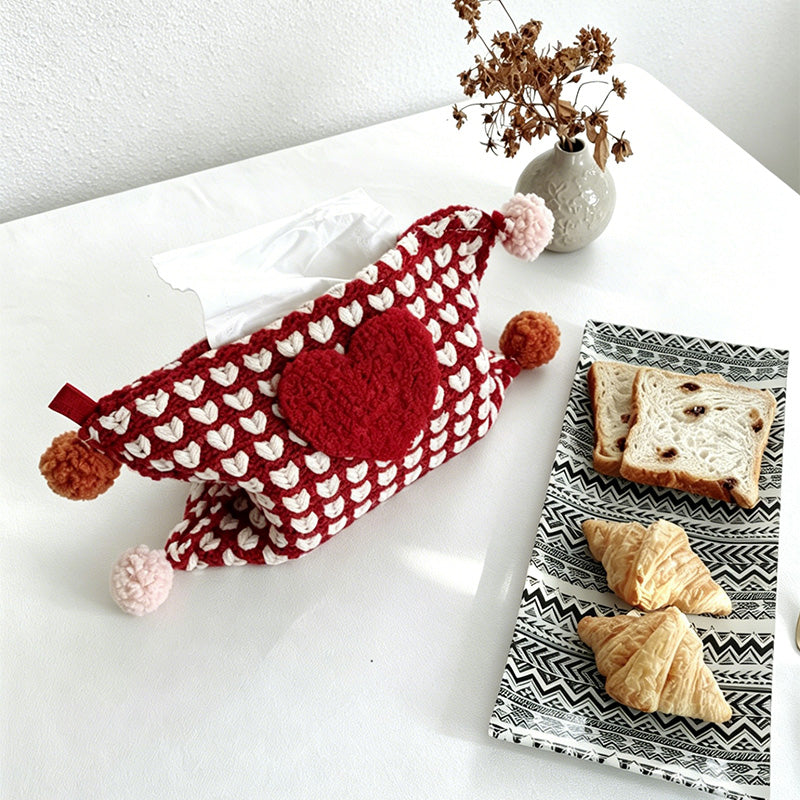 CouldNook Heart Knitted Tissue Bag - Aesthetic Artisan-crafted Storage Case
