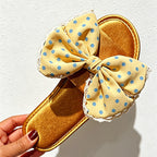 CouldNook Polka Dot Bow Satin Slide Slippers - Cheerful Room Accent