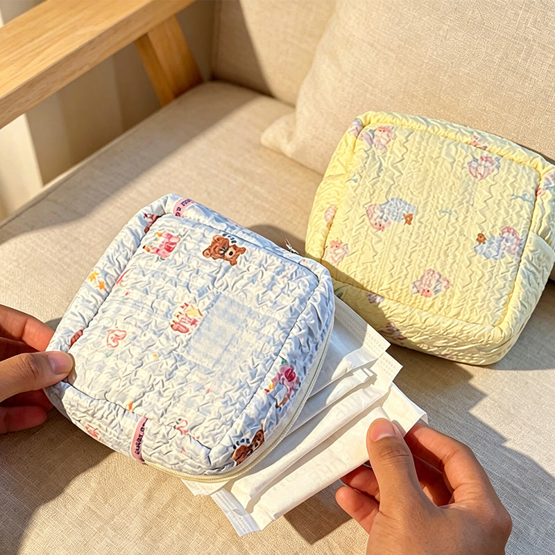 CouldNook Cartoon Print Cotton Mini Storage Pouch - Portable Sanitary & Coin Purse