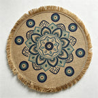 CouldNook Printed Jute Tassel Mat - Aesthetic Bohemian Round Placemat