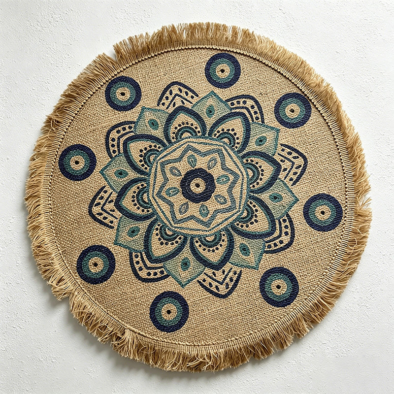 CouldNook Printed Jute Tassel Mat - Aesthetic Bohemian Round Placemat