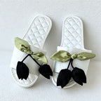 CouldNook Sweet Tulip Satin Bow Slide Slippers - Soft Dressing Accent