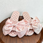 CouldNook Quilted Bow Open Toe Slippers - Soft Room Accent