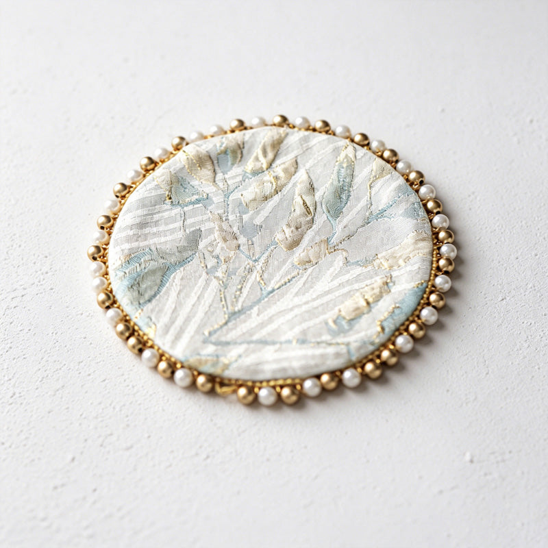 CouldNook Vintage Oriental Brocade Coaster - Luxury Pearl-Edged Teacup Mat