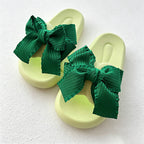 CouldNook Candy Color Ruffled Ribbon Bow Slide Slippers - Soft Lounge Accent