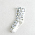 CouldNook Embossed Floral Mid-Calf Socks - Women's Retro Casual Stackable Socks