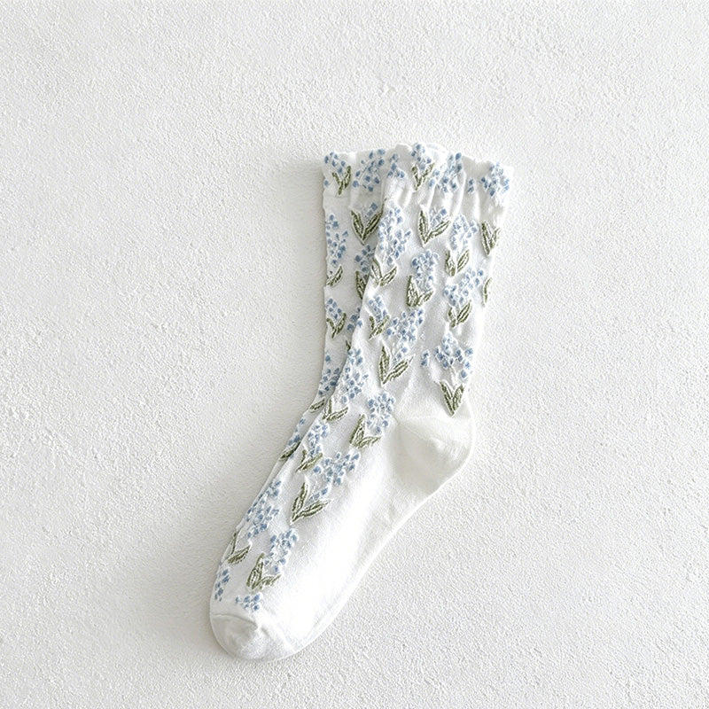 CouldNook Embossed Floral Mid-Calf Socks - Women's Retro Casual Stackable Socks