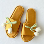 CouldNook Tulip Bow Open Toe Slippers - Gentle Bedroom Accent