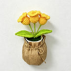 CouldNook Crochet Flower Mini Potted Ornament - Tabletop Rustic Fake Flower Decor