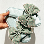 CouldNook Polka Dot Bow Satin Slide Slippers - Cheerful Room Accent