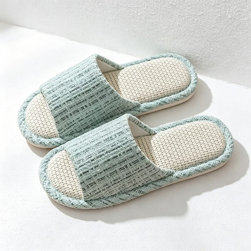 CouldNook Linen Open-Toe Slide Slippers - Calm Home Accent