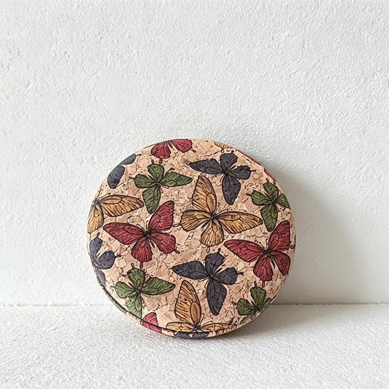 CouldNook Retro Cork Floral Round Double-Sided Pocket Mirror