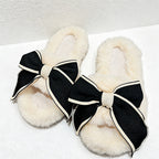 CouldNook Bow Fluffy Faux Fur Slide Slippers - Warm Dressing Accent