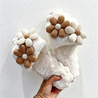 CouldNook Daisy Applique Plush Open Toe Slippers - Warm Floral Accent