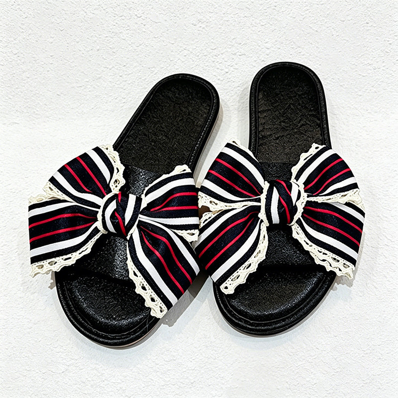 CouldNook Striped Bow Open Toe Slippers - Relaxed Home Accent