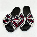 CouldNook Striped Bow Open Toe Slippers - Relaxed Home Accent