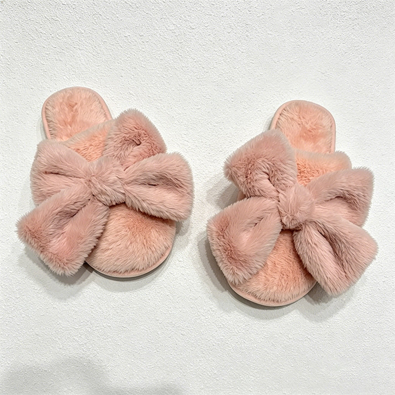 CouldNook Bunny Ear Bow Open Toe Slippers - Soft Bedroom Accent