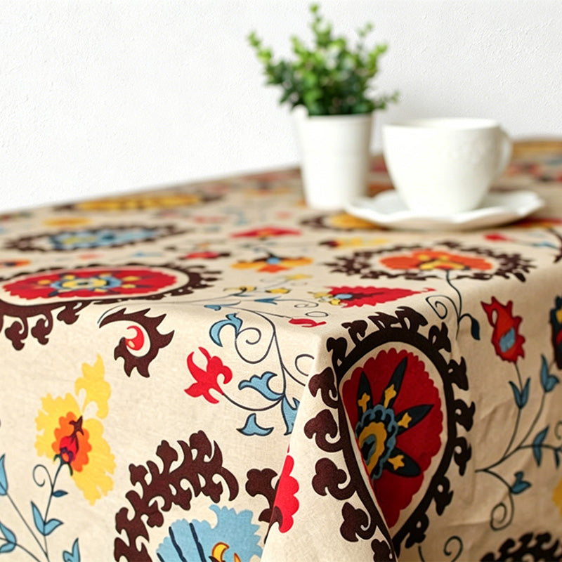 CouldNook Bohemian Sunflower Tablecloth - Aesthetic Linen-Cotton Cover