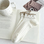 CouldNook Ruffled Cuff Heart Floral Socks - Sweet Mesh Socks