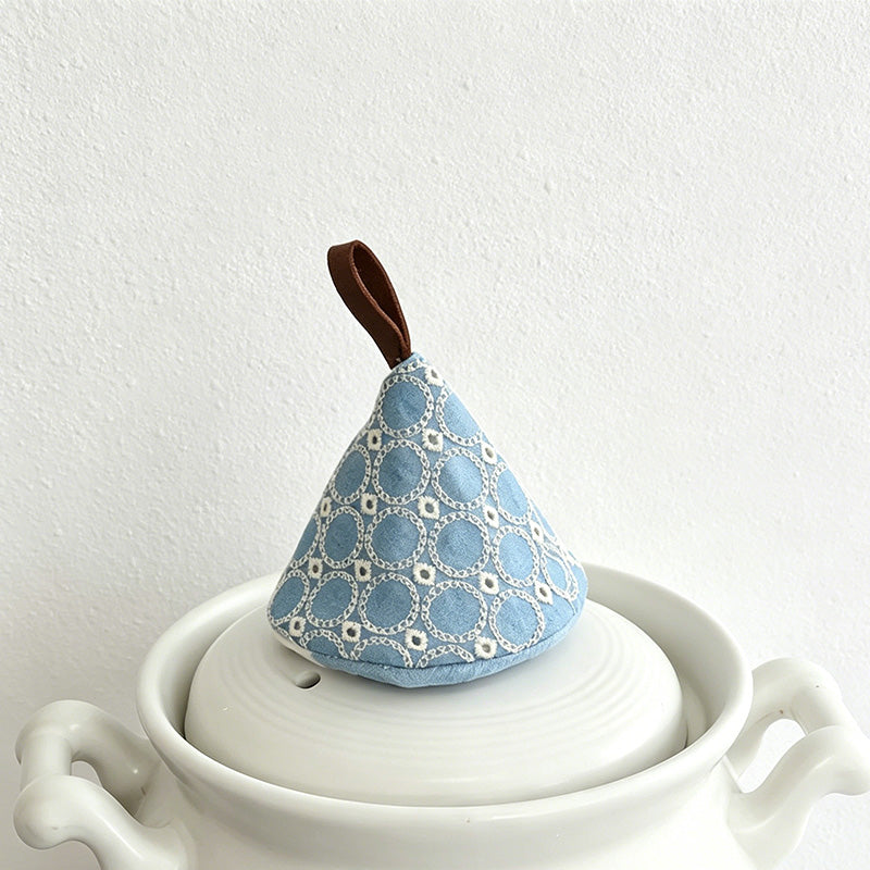 CouldNook Denim Triangular Pot Cap - Aesthetic Embroidered Handle Cover