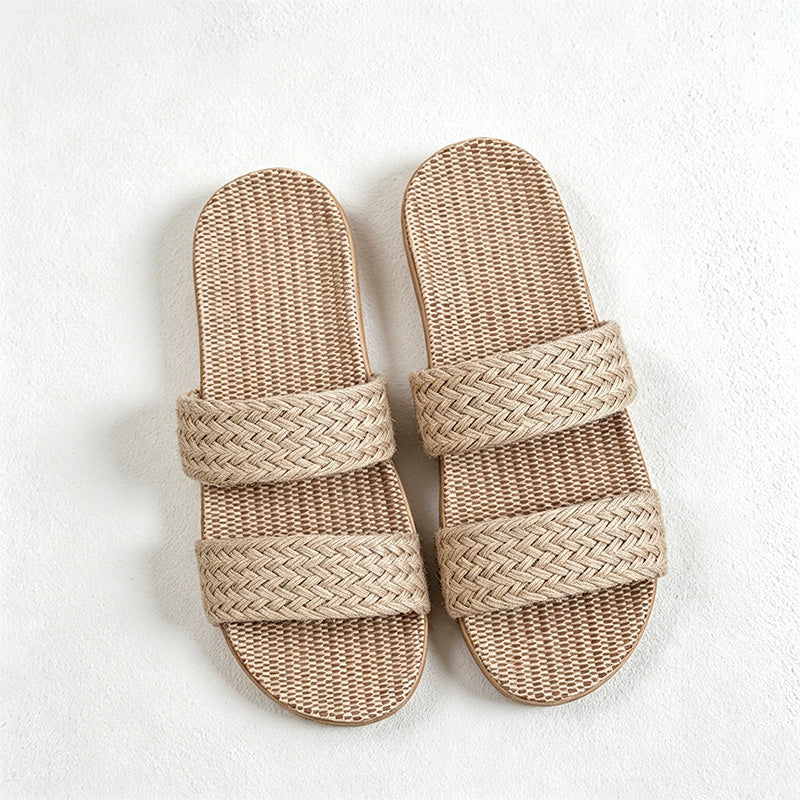 CouldNook Flax-Look Cross Strap Slide Slippers - Soft Home Accent