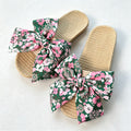 CouldNook Summer Ditsy Floral Linen Bow Slide Slippers - Garden Room Accent