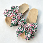 CouldNook Summer Ditsy Floral Linen Bow Slide Slippers - Garden Room Accent