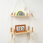CouldNook Macrame Hanging Wall Shelf - Wooden Display Rack