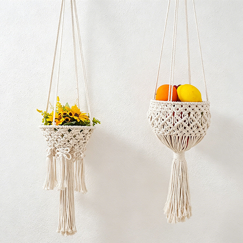 CouldNook Macrame Hanging Fruit Basket - Wall Storage Basket