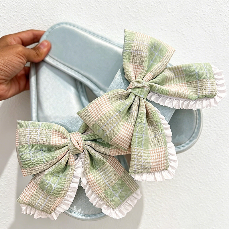 CouldNook Crochet-Look Bow Open Toe Slippers - Airy Home Accent