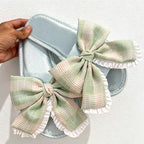 CouldNook Crochet-Look Bow Open Toe Slippers - Airy Home Accent