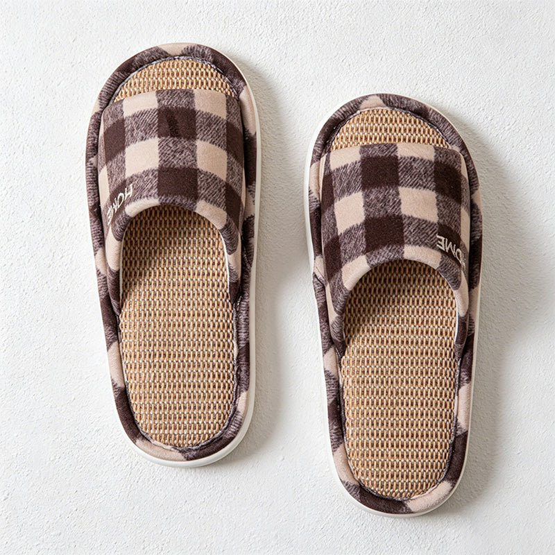 CouldNook Plaid Thick Sole Open Toe Slippers - Warm Indoor Accent