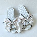 CouldNook Satin Bow Quilted Slide Slippers - Dressing Room Accent