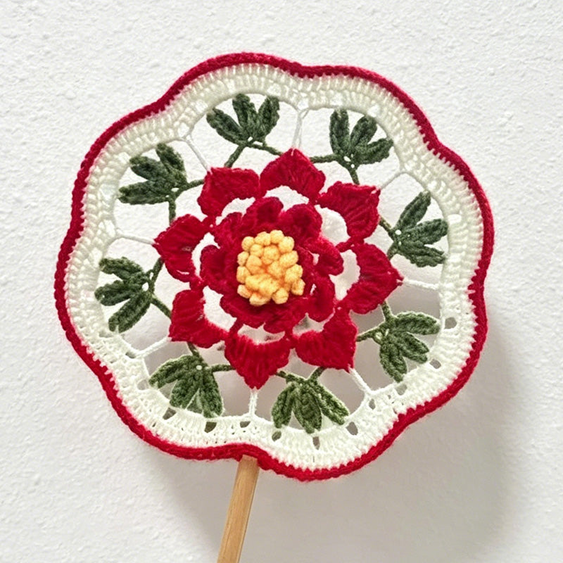 CouldNook Hand Crochet Round Hand Fan - Retro Chinese Style Woven Decor Fan