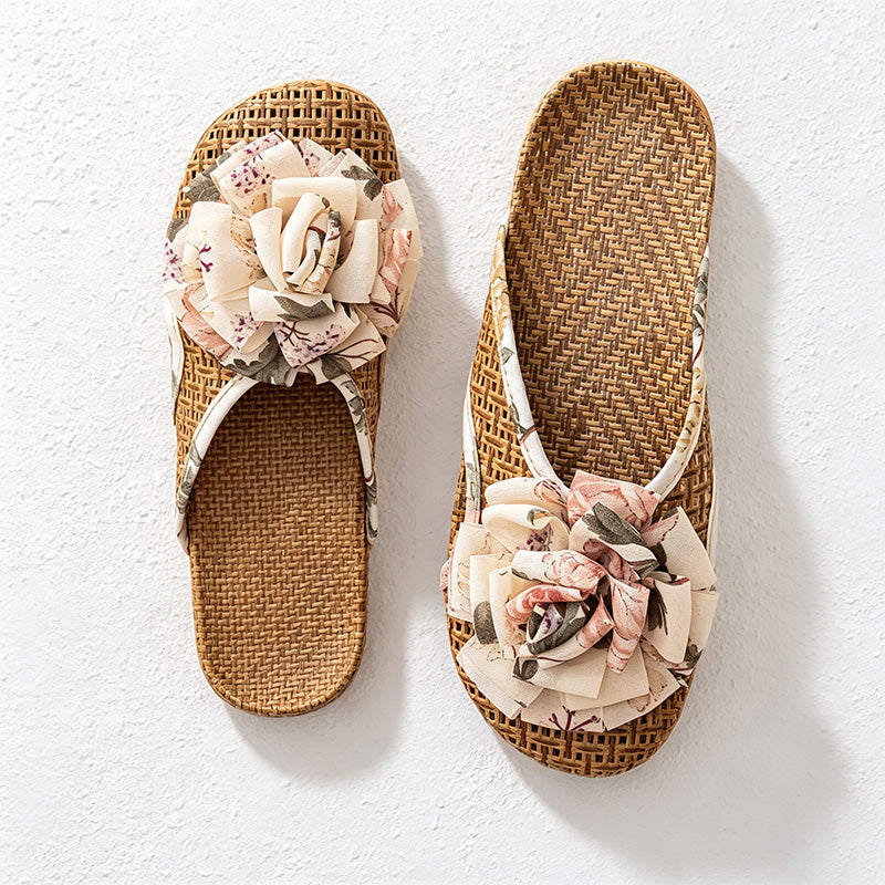 CouldNook Floral Thong Woven-Look House Slippers - Cozy Indoor Accent